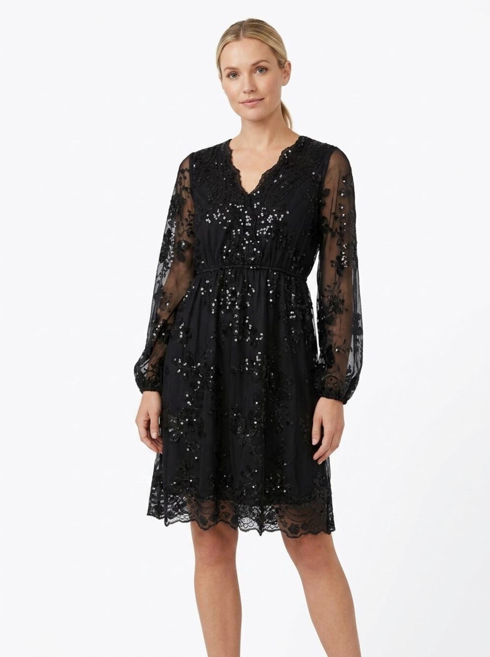 NWT JJ's House Black A-Line Knee Length Lace Sequin Dress Women Size M